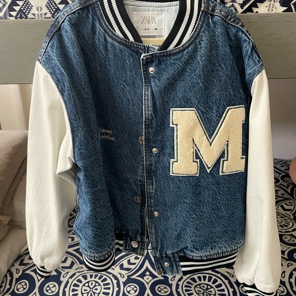 Zara denim varsity jacket